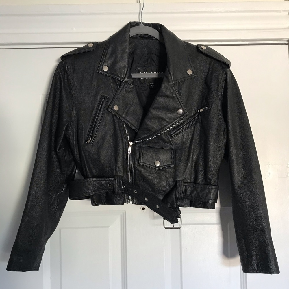 Wilsons Leather Cropped Motorcycle Jacket, S